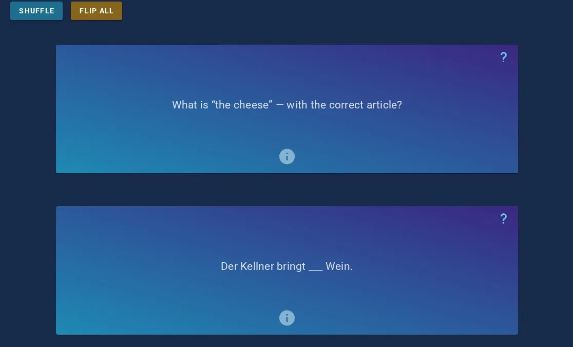 German flash cards: When do you say Gute Nacht?